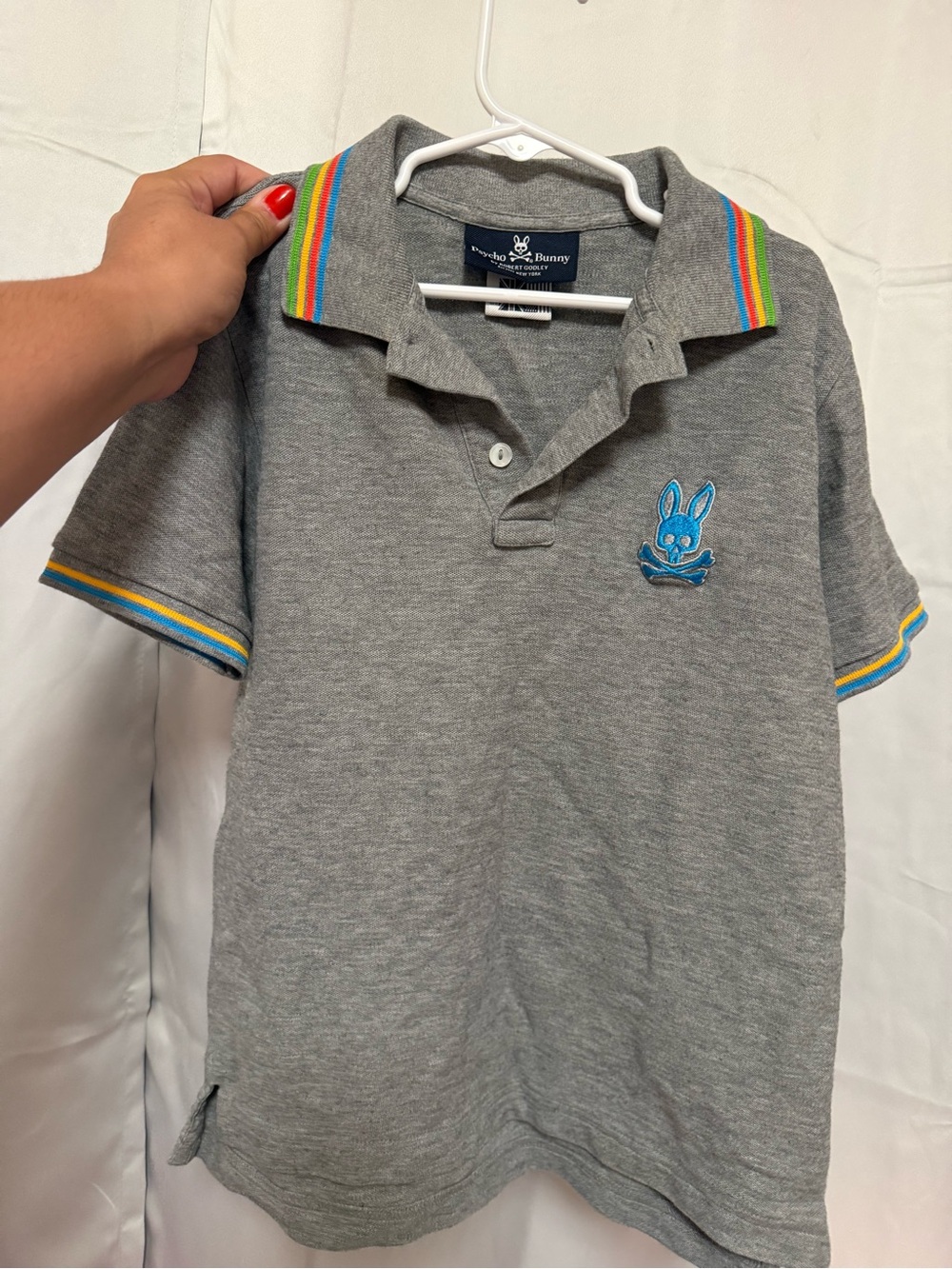 Psycho Bunny Gray Polo with Rainbow Trim